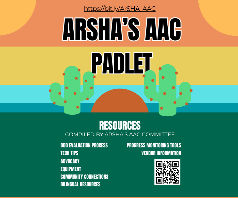 Graphic for ArSHA's AAC resources hosted on Padlet.com 